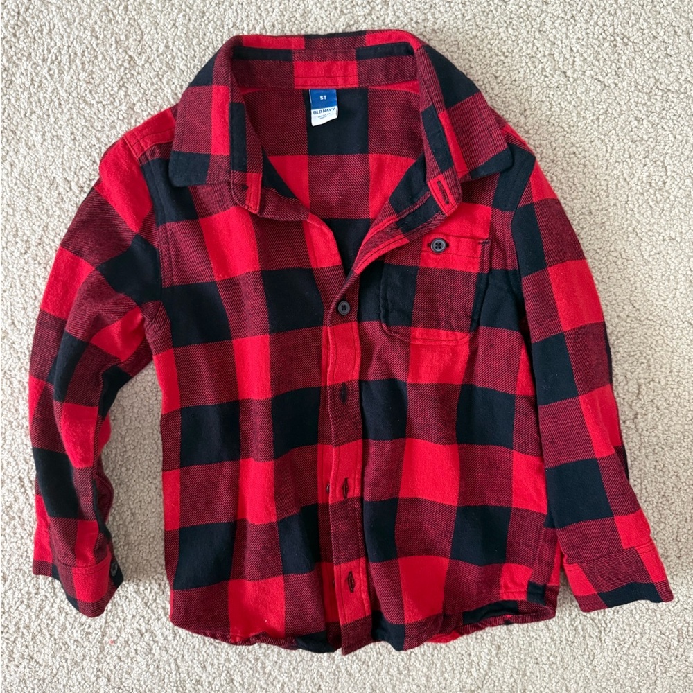 Old Navy Kids Plaid Button-Up Shirt - Red and Black